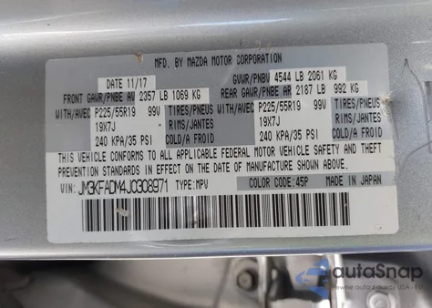 2018 Mazda Cx-5 Grand Touring from USA, damaged, VIN JM3KFADM4J0308971